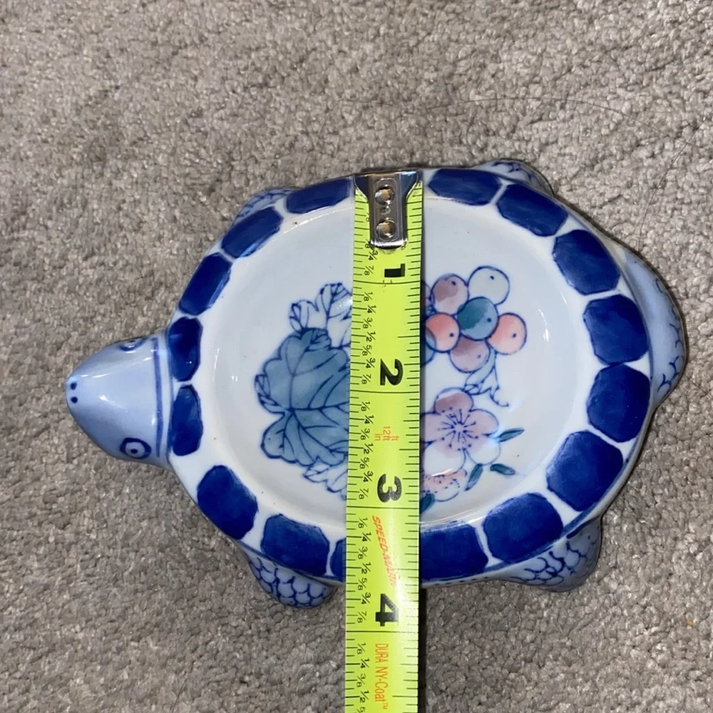 Pier 1 Ceramic Blue‎ Floral Turtle Trinket Dish